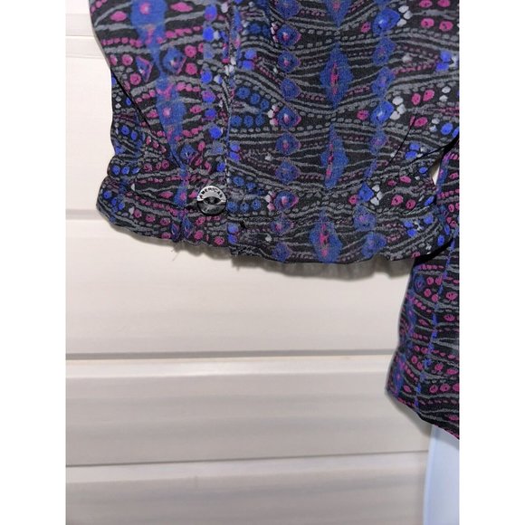AMERICAN EAGLE Sz MEDIUM Poly Chiffon Peasant Blouse Tunic Blue Pink EUC - Picture 6 of 10